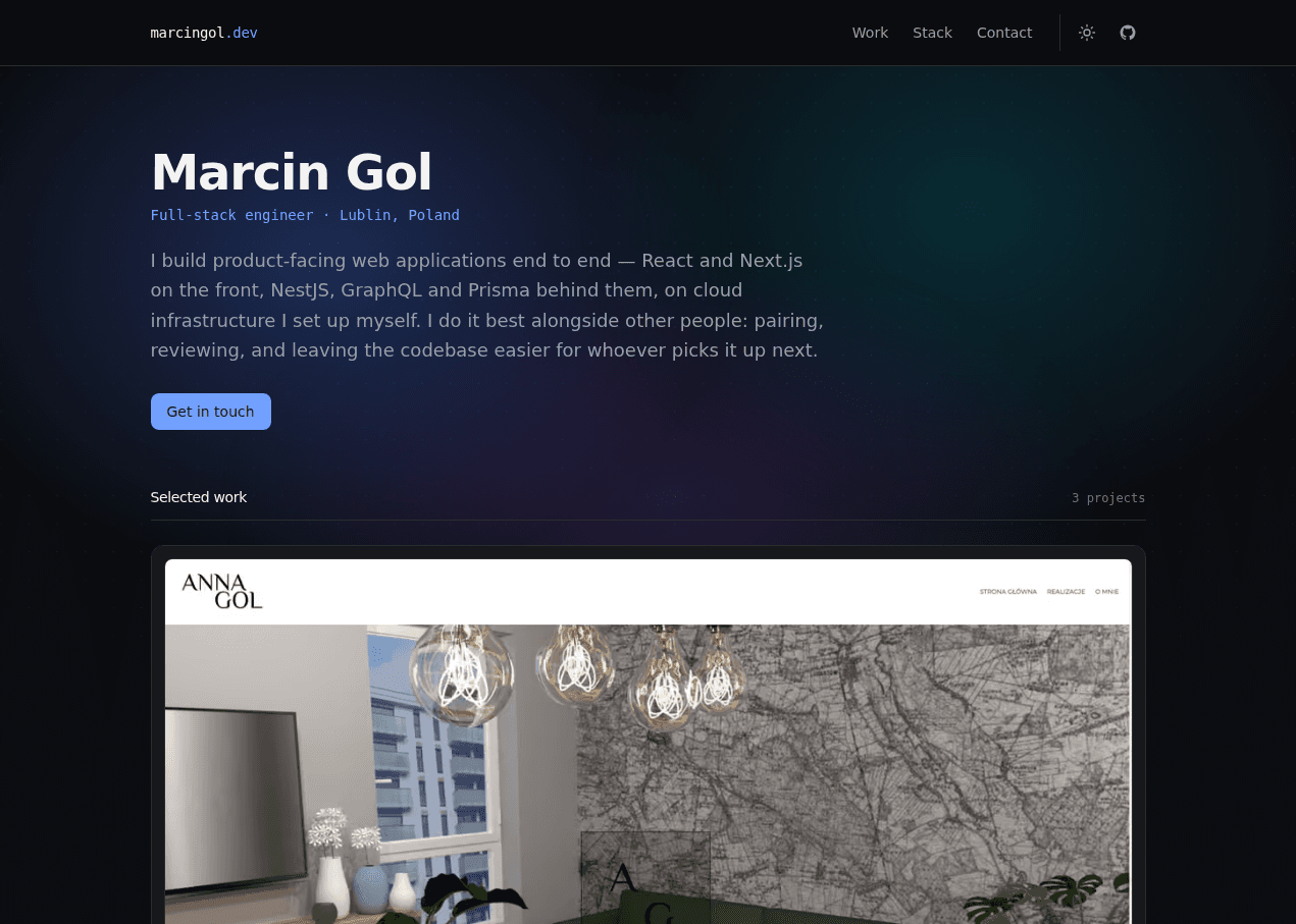 The homepage of this portfolio site.
