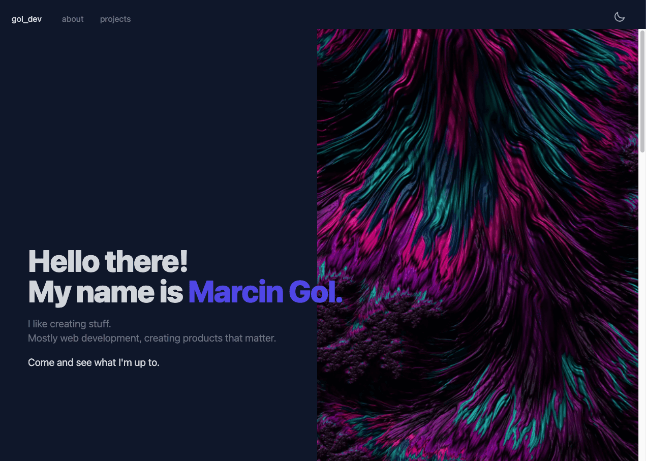 The previous portfolio homepage: a full-bleed abstract image behind large introductory text.