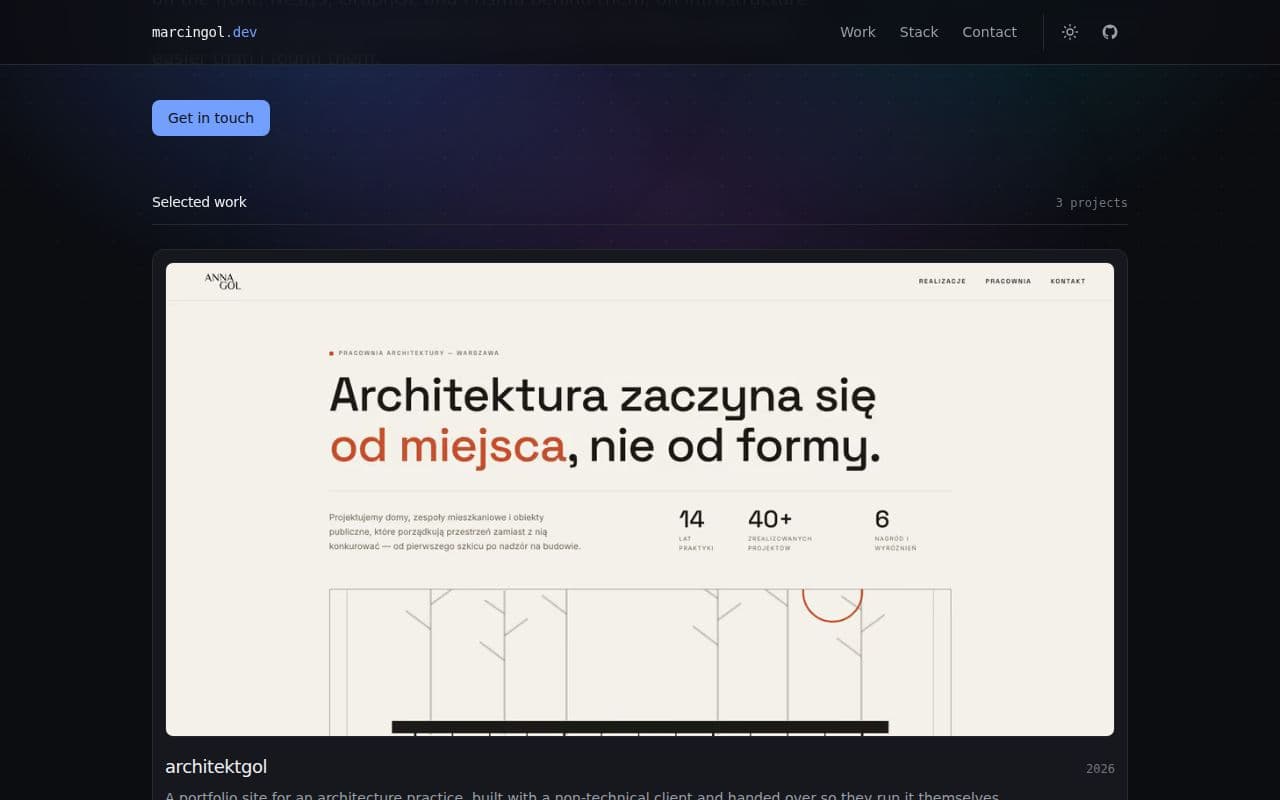Selected work: one lead project, then the rest paired.